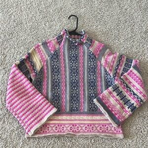 Zara Pink and Blue Patterned Women's Turtleneck Sweater